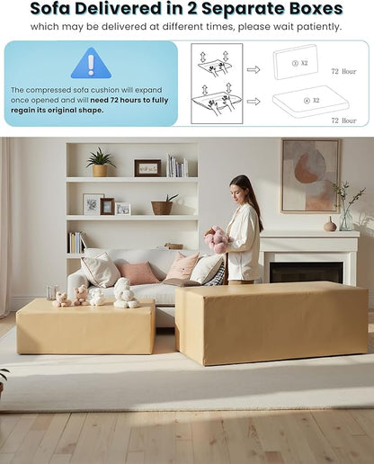 Queen Pull Out Sofa Bed, 2-in-1 Convertible Sleeper Sofa Couch with Memory Foam Mattress, 3-Seater Sofa Bed Queen with Arms for Living Room & Small Spaces, Beige