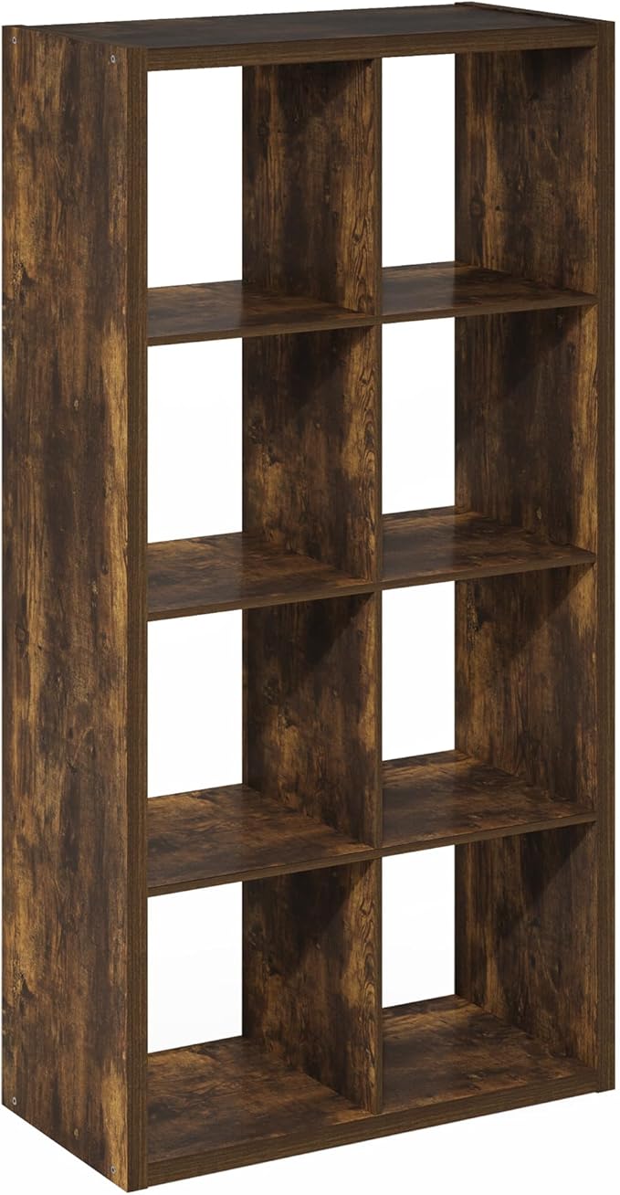 Furinno Cubicle Open Back Decorative Cube Storage Organizer, 8-Cube, Amber Pine