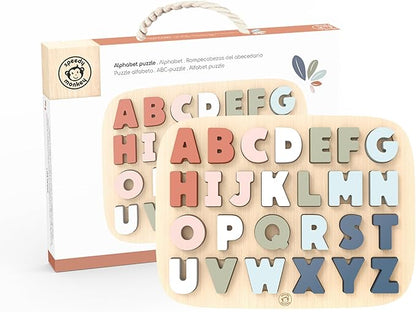 Speedy Monkey Colorful Wooden Alphabet Puzzle | Non Toxic, Child-Safe Paint, Learning Toy for Kids, Educational Fun, Easy-Grasp Letters, Enhances Fine Motor Skills