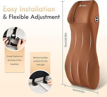 FLORICH Car Seat Lumbar Support with Headrest Pillow Memory Foam Car Lumbar Pillow Back Support Cushion 2-in-1 Ergonomic Back Rest Pillow & Car Neck Pillow for Driving Tailbone Pain Relief, Brown