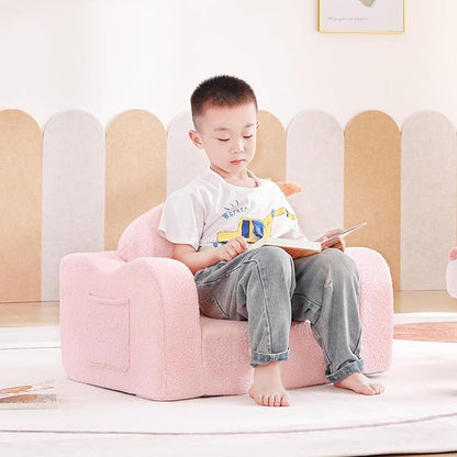 Tiita Kids Chair Couch, Folding Toddler Comfy Sofa Chairs, 2-in-1 Kids Plush Sofa Fold Out, Baby Armrest Chair Sofa to Lounger, Convertible Play Sofas to Bed for Girl or Boy, Pink