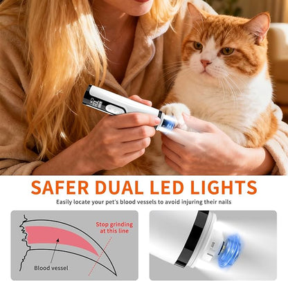 2026 Upgraded Silent Dog Nail Grinder, 3-Speed Powerful Electric Pet Nail Trimmer, Indoor cat Nail Trimmer,Rechargeable with 2 LED Lights/Grinding Wheels for Small, Medium, and Large Dogs and Cats
