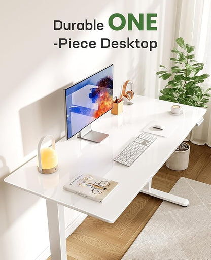 Marsail Glass Standing Desk with Drawer 37 x 22 Inches Stand up Desk Standing Desk Adjustable Height with One-Piece Tempered Glass Top, Ergonomic Home Office Desk with 4 Preset Heights White