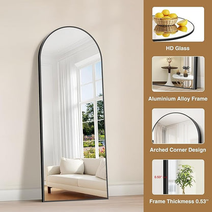 Arched Mirror, 24’’x60’’ Black Arch Mirror for Bathroom, Arched Bathroom Mirror with Frame, Modern Wall Mounted Mirror for Over Sink Mantle Bedroom Vanity Living Room Entryway