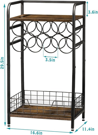 3-Tier Wine Bar Table: Small Liquor Bottle Holder with 8-Bottle Wine Rack Mini Wine Bar Cabinet Corner Whiskey Display Shelf Floor Liquor Storage Bar for Home Living Room