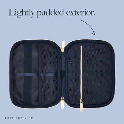 Rifle Paper Co. Electronic Organizer Travel Case - Portable Tech Pouch w/Multiple Storage Mesh Pockets for Cable, Cord, Charger, Power Bank, AirPods - Airplane Travel Essentials Bag -Garden Party Blue