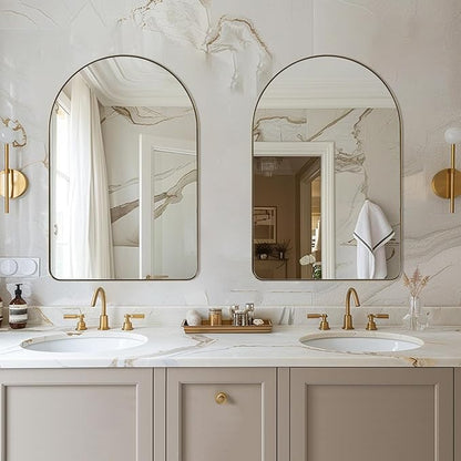 ANDY STAR Arched Mirror, 22" x 35" Gold Bathroom Mirror in Stainless Steel Metal Frame, Arch Top Rounded Corner 1" Deep Set Design Wall Mount Hangs Vertical