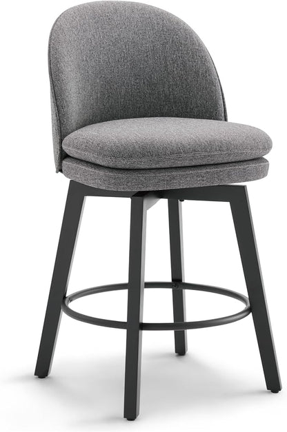 Counter Height Barstools 26 inch Upholstered Swivel Bar Stools with Back and Wood Legs for Kitchen Island,Set of 1,Dark Grey Fabric-Armless