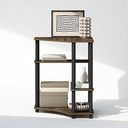 Furinno Turn-N-Tube Storage Shelves, 4-Tier Corner Shelf, Display Rack, Corner Bookshelf, for Organization and Storage, Living Room, Home Office, Columbia Walnut