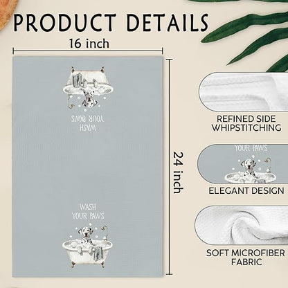 Funny Dalmatian Dog Hand Towels for Bathroom, Dalmatian Dogs Gifts for Men Women Dog Lovers, Dogs Decorative Hand Towels, Wash Your Paws Dish Tea Towel for Kitchen Bathroom Decor, 16x24 Inch