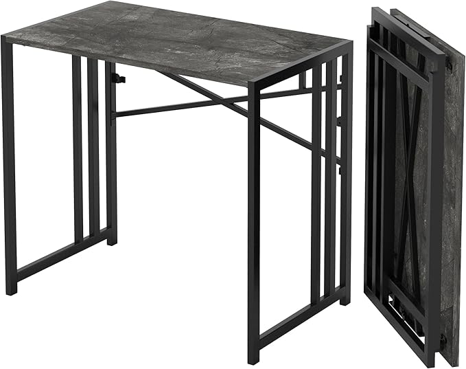 Narrow Folding Computer Desk 35 inch, Writing Gaming Computer Desk for Small Spaces, No Assembly Required Small Office Table, Grey