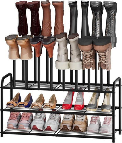 Tall Boot Rack, Long Boot Rack Organiser, Tall Boots with Shoe Rack for Closet, 3-Tier Shoe Shelf Storage Organiser for Entryway
