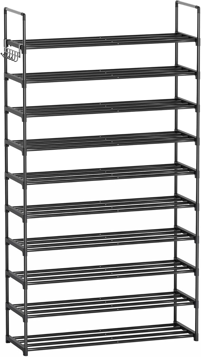 10 Tier Shoe Rack, Tall Shoe Rack for Entryway, Shoe Organizer for Closet, Shoe Storage for Front Door Entrance & Entryway, Large Long Shoe Stand Holder Adjustable Shelf Height