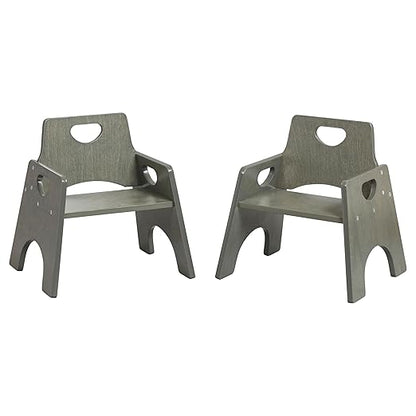 ECR4Kids Stackable Wooden Toddler Chair, 8in, Kids Furniture, Grey Wash, 2-Pack