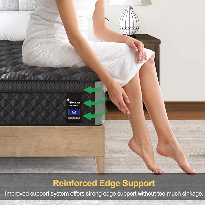 King Hybrid Mattress, 14 Inch Medium Mattress Euro Top for Back & Lumbar Support, 100 Night Trial, Individual Pocket Spring Bed for Motion Isolation & Pressure Relief