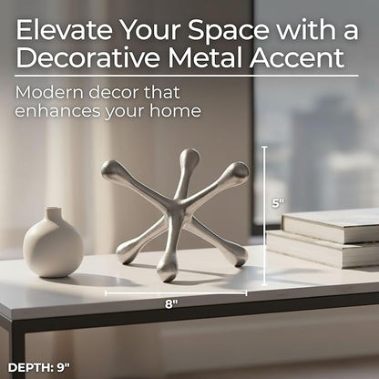 Modern Jacks Sculpture Coffee Table Decor for Living Room – Metal Modern Decorative Accent for Table Top & Shelf – Indoor Home Decor, Stylish Tabletop Accessories Accent Piece – 6", Silver
