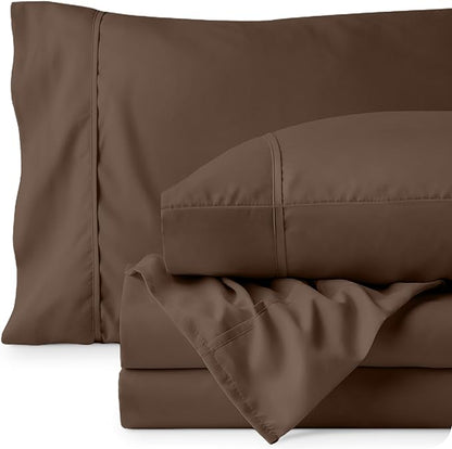 Bare Home King Sheet Set - Luxury 1800 Ultra-Soft Microfiber King Bed Sheets - Double Brushed - Deep Pockets - Easy Fit - 4 Piece Set - Bedding Sheets & Pillowcases (King, Cocoa)