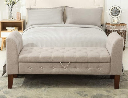 Awonde Upholstered Storage Bench with Arms Ottoman Bench for Bedroom Entryway Living Room Khaki