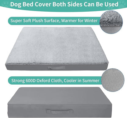 COSHNIBI Dog Bed Covers Replacement Washable,Waterproof Bed Covers Soft Plush Replacement with Zipper & Removable for Dog/Cat 44''Lx32''Wx4''H-Grey