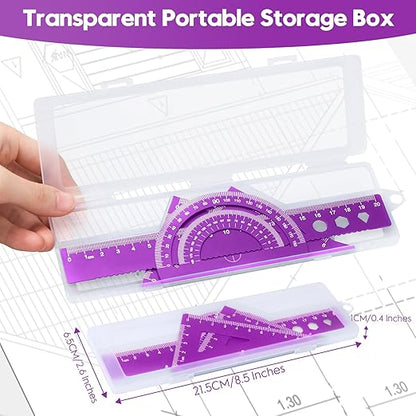 MSDADA Triangle Ruler, Protractor, Square and Ruler Set, 4 Pieces Aluminum Alloy Ruler, Metal Drafting Ruler Kit, Geometric Protractor for Student, School, Home, Office (Purple, 20cm/7.87inch)