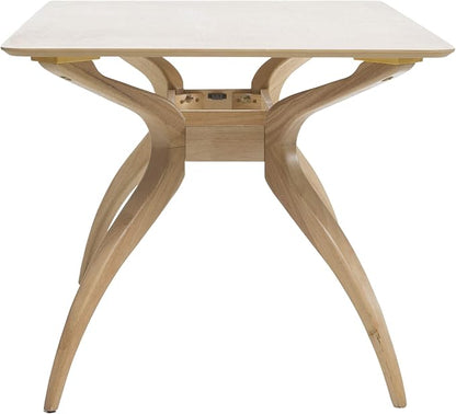 Christopher Knight Home Nissie Mid-Century Wood Dining Set with Fabric Chairs, 5-Pcs Set, Natural Oak Finish / Dark Grey