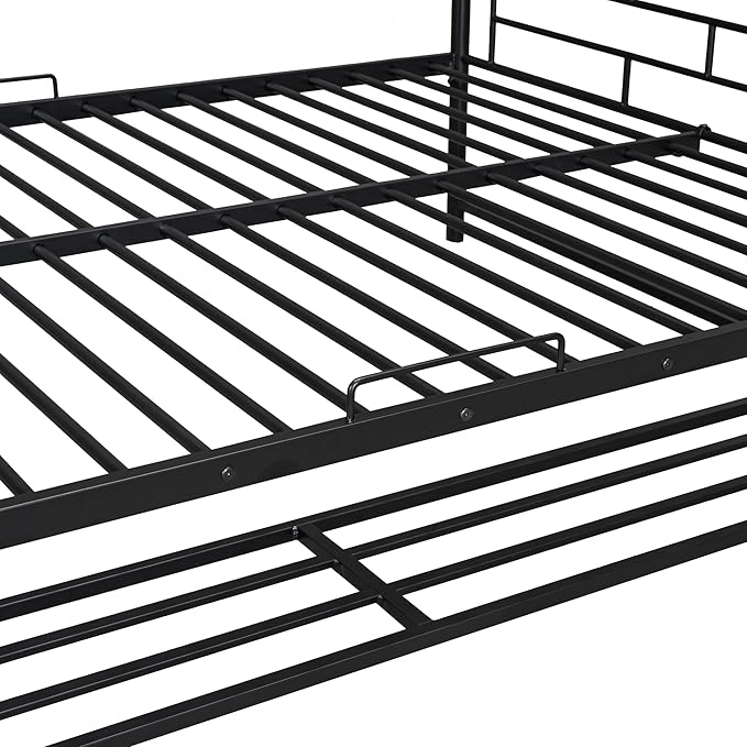 Metal Full Over Full Bunk Bed with Storage Shelf and Guardrails,Multifunctional Bed Frame w/Ladder,Can Seperated into 2 Beds,No Spring Needed,for Kids Boys Girls Teens,Black