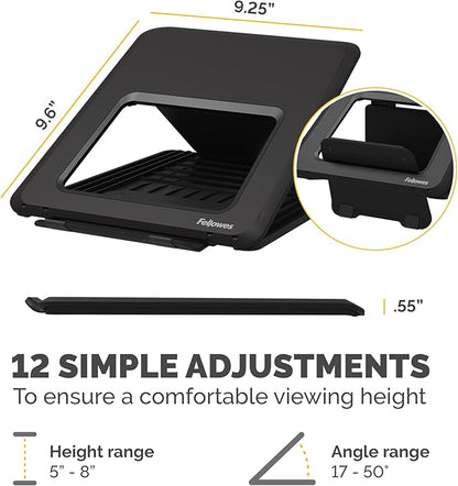 Fellowes Breyta Laptop Stand for The Home and Office, 12 Height Adjustments, 15" Monitor Size- Black