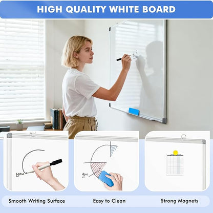 WALGLASS Double-Sided White Board, Dry Erase Board Magnetic Whiteaboard for Wall, Hanging Mounted Whiteboard Silver Aluminium Frame for Home, School, Office, Kitchen, 18''x12''