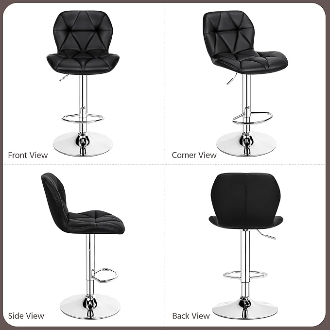 Yaheetech Bar Stools Set of 4, Adjustable PU Leather Swivel Barstools, Modern Counter Stools with Back and Footrest, Counter Height Barstools for Bar, Kitchen, Dining Room, Black