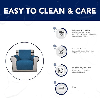 PureFit Reversible Sofa Cover Water Resistant Chair Couch Cover, Machine Washable Furniture Cover with Non-Slip Foam and Adjustable Strap for Dogs, Pets (Chair, Peacock Blue/Ivory)
