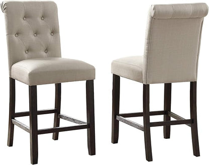 Roundhill Furniture Hendley Solid Wood Tufted Counter Height Stools, Set of 2, Tan