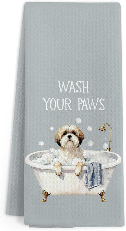 Funny Havanese Dog Hand Towels for Bathroom, Wash Your Paws Hand Towels, Cute Dogs Themed Dish Tea Towel for Kitchen Bathroom Decor, Havanese Gifts for Women Men Dog Lovers, 16x24 Inch