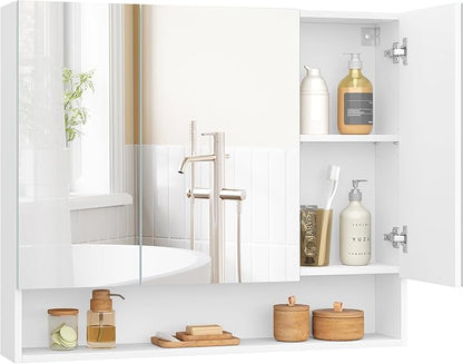 VASAGLE KAILYN Collection - Medicine Cabinet Mirror, Bathroom Wall Mirror Cabinet with Storage, Open Compartment, Adjustable Shelves, 6.5 x 35.4 x 29.5 Inches, Cloud White UBBK130W01