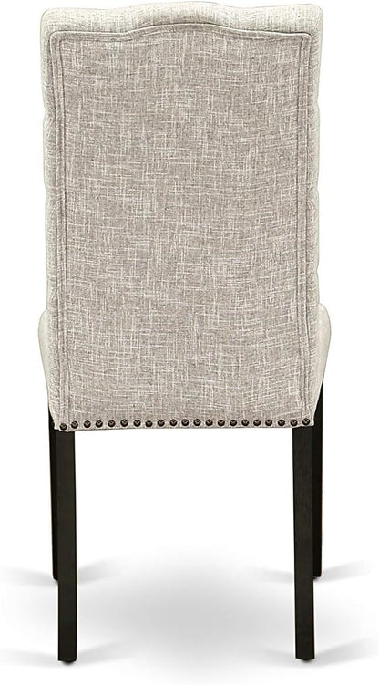 East West Furniture X627EL635-7 7 Piece Dining Table Set Consist of a Rectangle Dining Room Table with X-Legs and 6 Doeskin Linen Fabric Upholstered Chairs, 40x72 Inch, Multi-Color