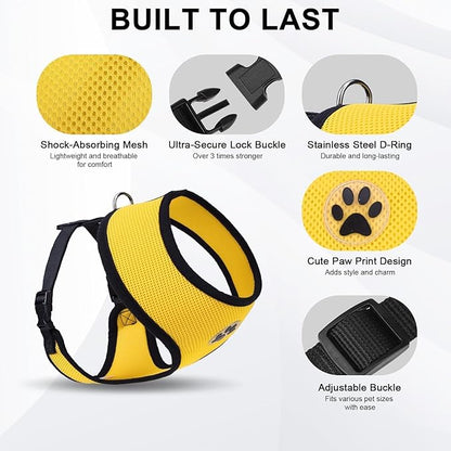 BINGPET No Pull Dog Harness,Soft Mesh Breathable All Weather Vest Harness,Safety Protection Design Durable Adjustable Step-in Easy Walk Dog Harness for Small Medium Large Dogs(Yellow,S)