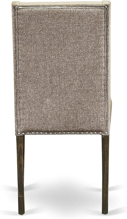 East West Furniture X777FL716-9 9 Piece Dining Table Set Includes a Rectangle Dining Room Table with X-Legs and 8 Dark Khaki Linen Fabric Parsons Chairs, 40x72 Inch, Multi-Color