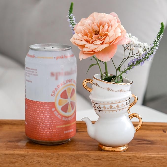 Kate Aspen Vintage Tea Party Antique Look Mini Ceramic Bud Vases (3.7 Inch Tall - Set of 2), Party Favor, Take Home Gift, Wedding Decoration, Table Decor, Bridal Shower Decorations (23263NA)