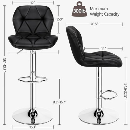 Yaheetech Bar Stools Set of 4, Adjustable PU Leather Swivel Barstools, Modern Counter Stools with Back and Footrest, Counter Height Barstools for Bar, Kitchen, Dining Room, Black