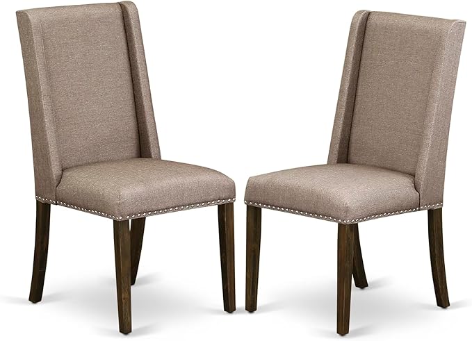 East West Furniture V797FL716-9 9 Piece Dining Room Table Set Includes a Rectangle Dining Table with V-Legs and 8 Dark Khaki Linen Fabric Upholstered Chairs, 40x72 Inch, Multi-Color