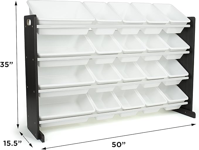 Humble Crew Extra-Large Toy Organizer with 20 Plastic Bins – White/Espresso Storage Rack with 4-Tier Shelves, Anti-Tip Safety, for Kids’ Rooms, Playrooms, Nurseries & Classrooms