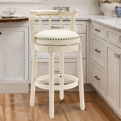 CozyRain Bar Stools Modern Swivel Barstools, Kitchen Counter Genuine Leather Upholstered Bar Stool Island Barstool with Footrest for Home Kitchen Dining Room (White, Seat Height 29.5 in)