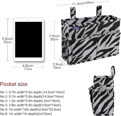 Surblue Caddy Hanging Organizer Bedside Storage Bag for Bunk and Hospital Beds, Zebra, Small