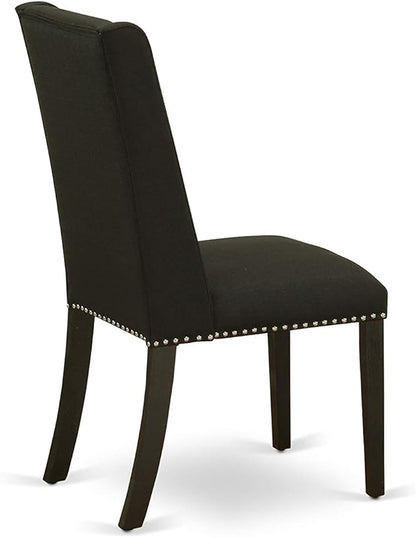 East West Furniture X697FL624-6 6 Piece Dinette Set Contains a Rectangle Dining Table with X-Legs and 4 Black Linen Fabric Parson Chairs with a Bench, 40x72 Inch, Multi-Color