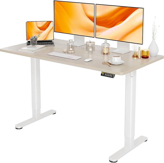Claiks Electric Standing Desk, Adjustable Height Stand up Desk, 55x24 Inches Sit Stand Home Office Desk with Splice Board, White Frame/Nature Top