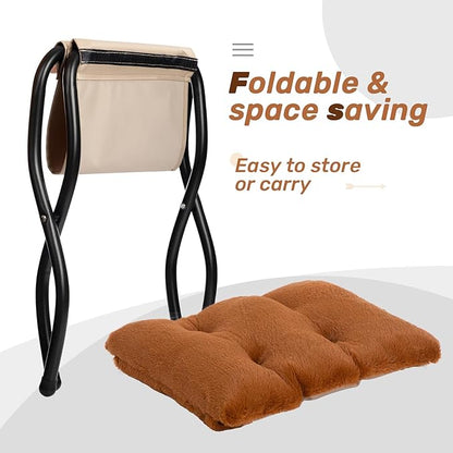 HollyHOME Fabric Lazy Chair with Foldable Ottoman, Accent Comfy Lounge Arm Chair and Folding Footrest Stool Set, Leisure Sofa Reading Chair and Footstool for Living Room, Bedroom, Dorm, Dark Brown