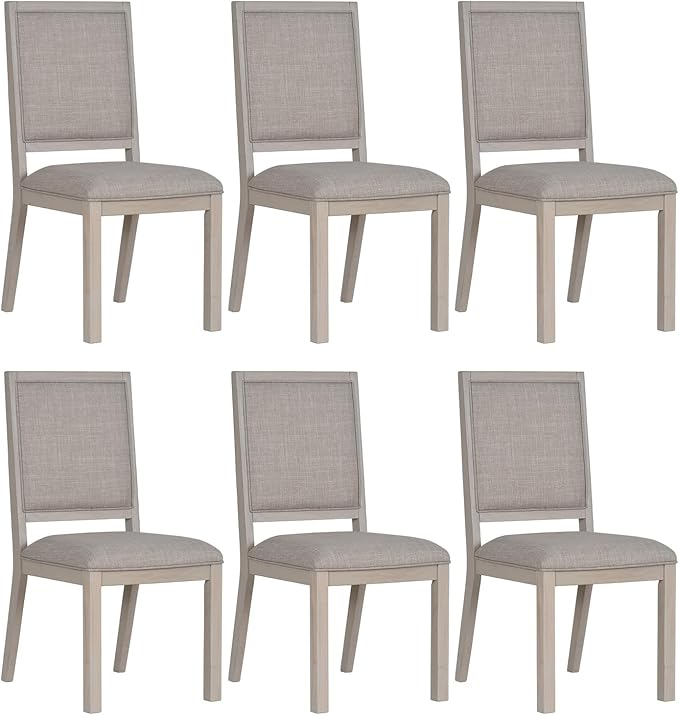 COLAMY Wood Dining Chairs Set of 6, Mid Century Modern Upholstered Kitchen Chairs,19 Inch Fabric Dining Chair with Back for Kitchen Dining Room,Ivory