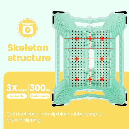 ACSTEP 9 Inch Folding Step Stool 300 LB Capacity Non Slip Foot Stool with Handle Plastic Foldable Step Stools for Kids Stepping Stool for Bathroom Black Small Step Stool (1 PC Teal)
