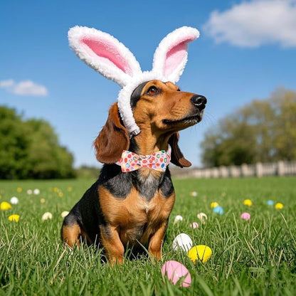 Maca Bates Easter Day Dog Collar with Fancy Bow Tie for Medium Girl Boy Dogs, Pink Easter Egg,Chick Pattern,Adjustable Durable Soft Breakaway Collars for Male Female Puppy