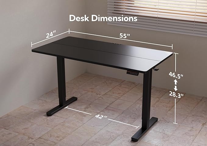 YDN Electric Standing Desk, Adjustable Height Stand up Desk, 55x24 Inches Sit Stand Home Office Desk with Splice Board, Black Top