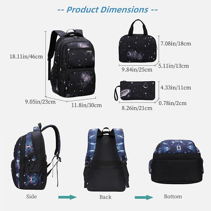 MITOWERMI Boys Backpacks for Primary Junior School Kids Backpack with Lunch Box Galaxy Space Bookbags for Boys Girls